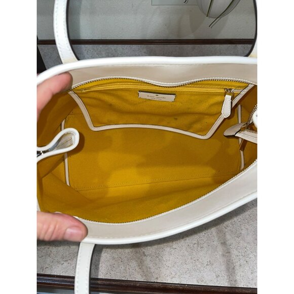 Kate Spade New York Yellow & White Striped Canvas Tote Bag With Leather Handles - Picture 6 of 8